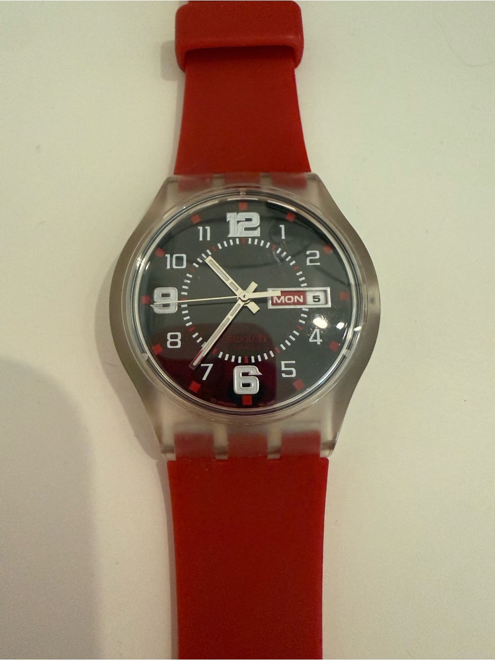 Swatch Red Silicone Strap Watch with Black Dial- no box